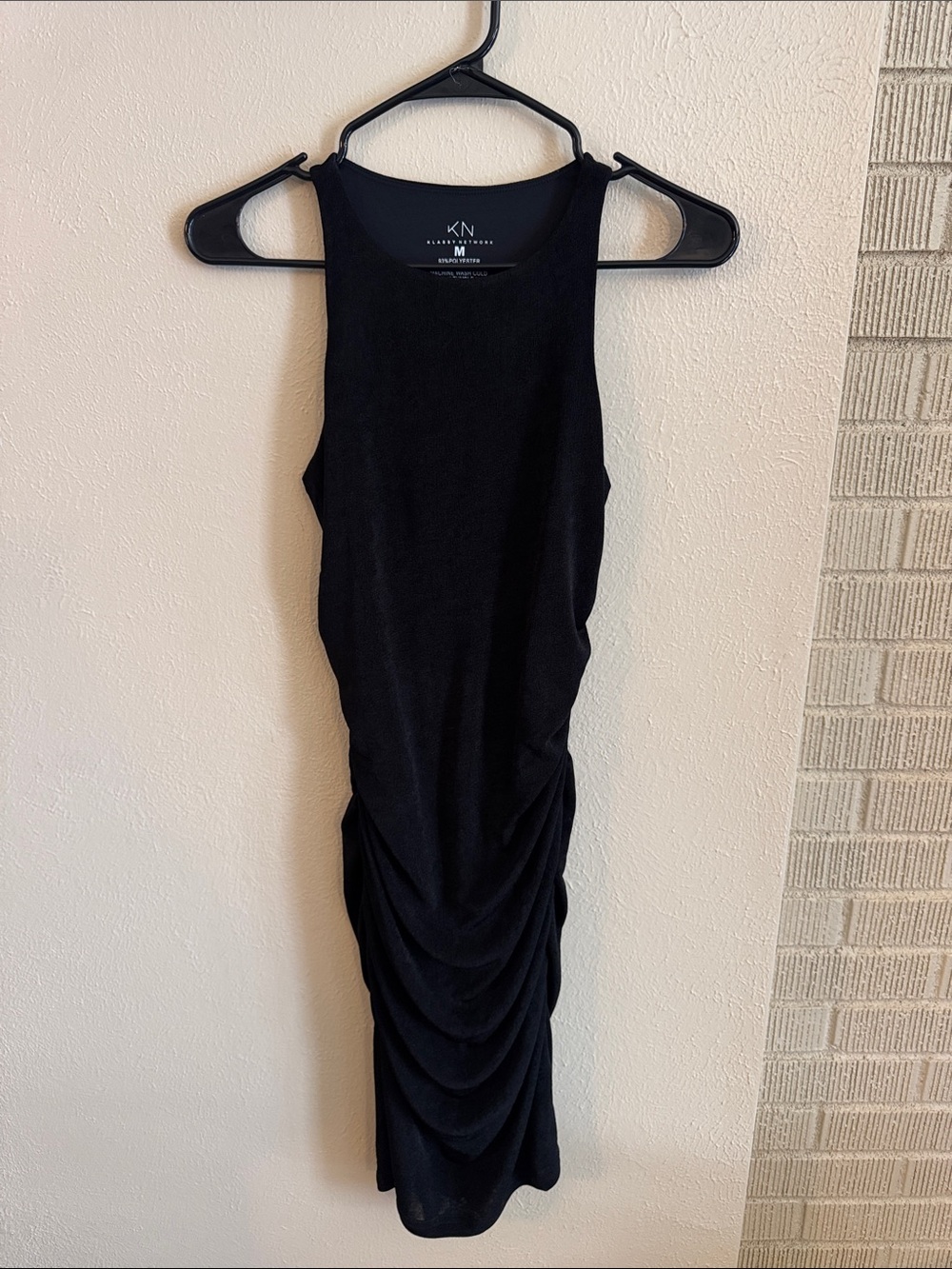 Black Sleeveless Ruched Midi Dress with Open Back